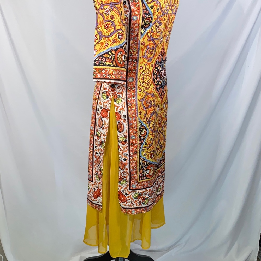 Misslook Yellow Mandala Print Beaded Neck Tunic Dress Kurta - Large - Picture 6 of 12